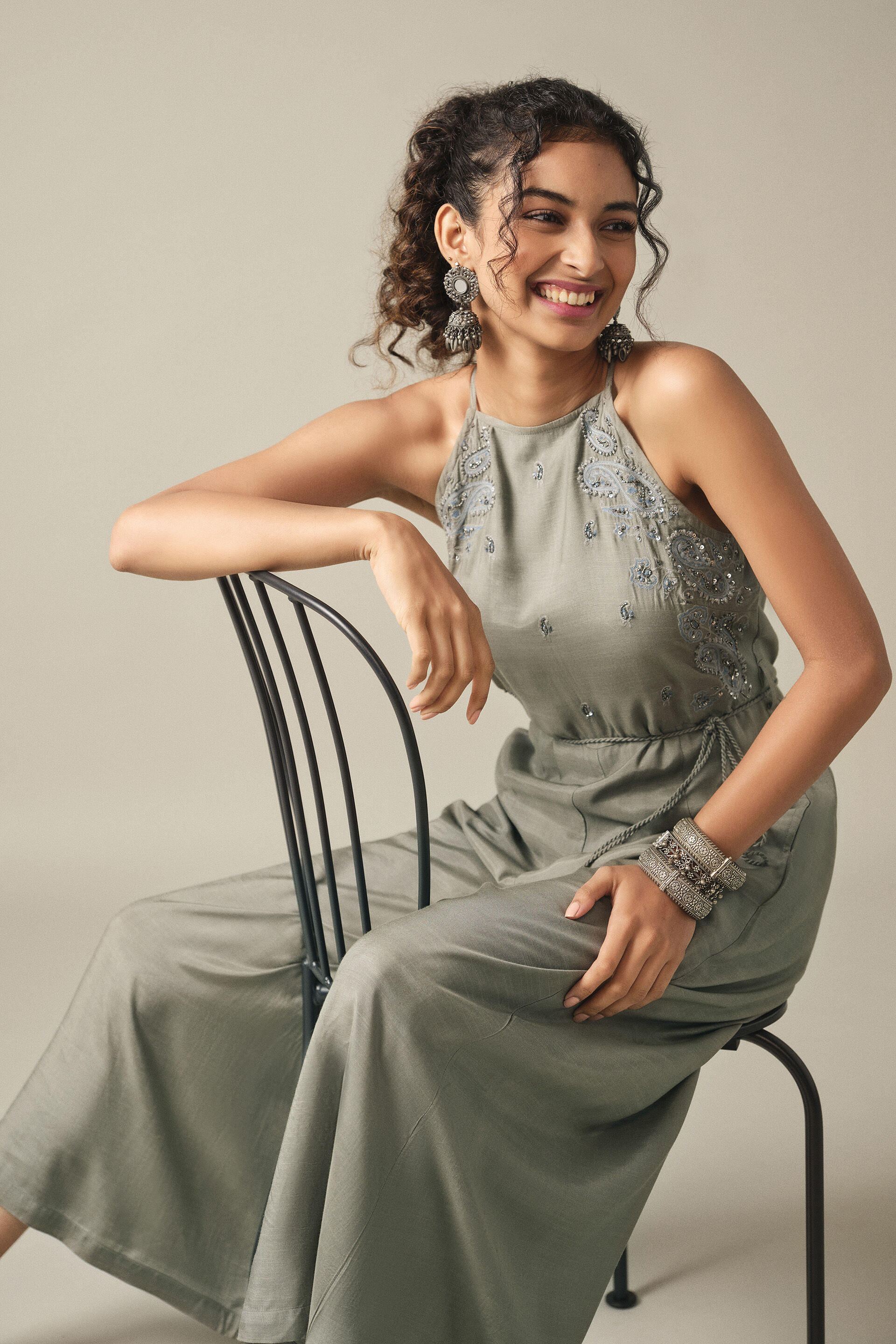 Embroidered Jumpsuit in Grey, Grey, image 2